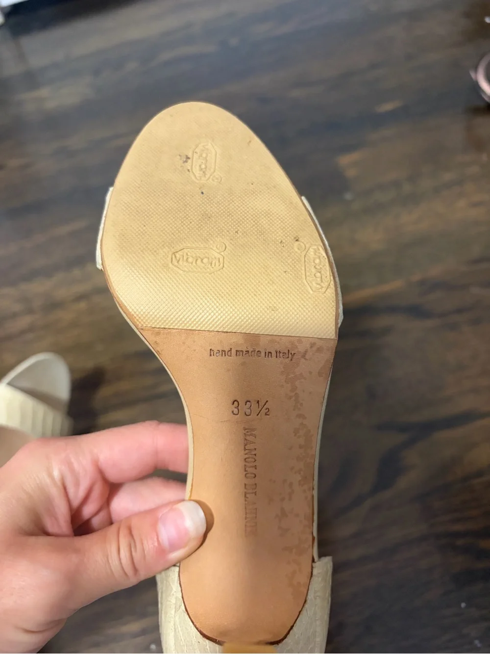 Manolo Blahnik Cream D'Orsay Open-Toe Heels